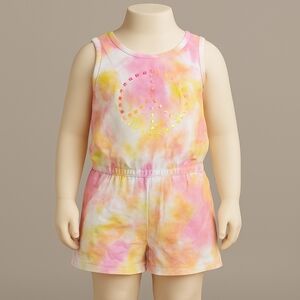 Place Girls Tie-Dye Peace Sign Romper – Size 10/12 – Sleeveless Summer Jumpsuit